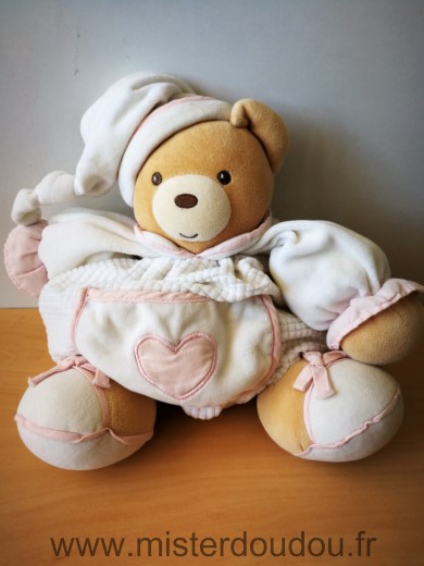 Kaloo Ours Blanc coeur rose bonnet blanc - Très bon état
