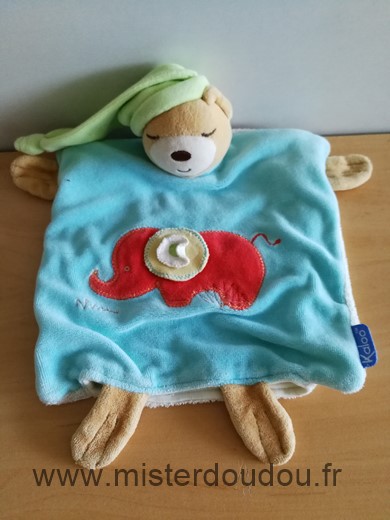 Kaloo Ours Bleu blanc bonnet vert elephant rouge - Très bon état
