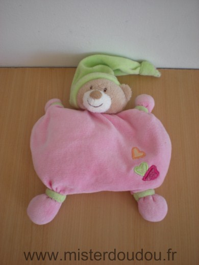 Nattou Ours Rose bonnet vert - Très bon état