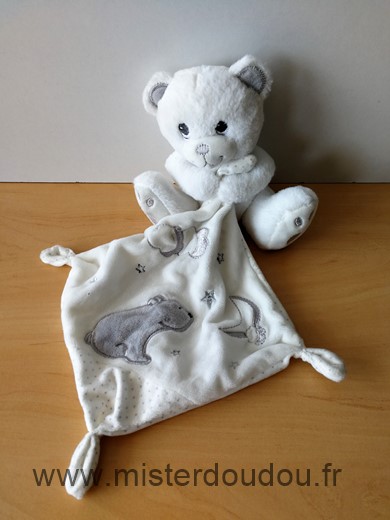 Nicotoy Ours Blanc mouchoir blanc lune etoiles - Très bon état