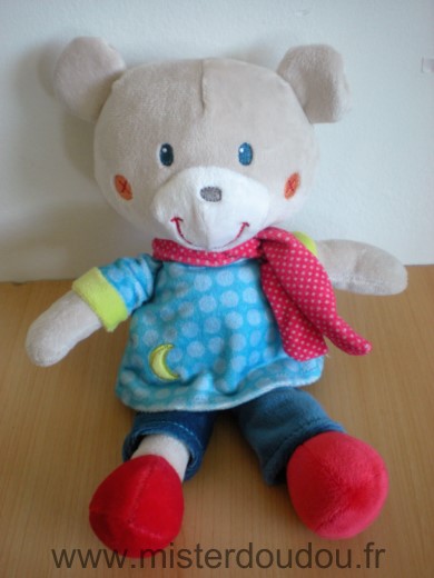 Nicotoy Ours Gris bleu echarpe rouge - Très bon état