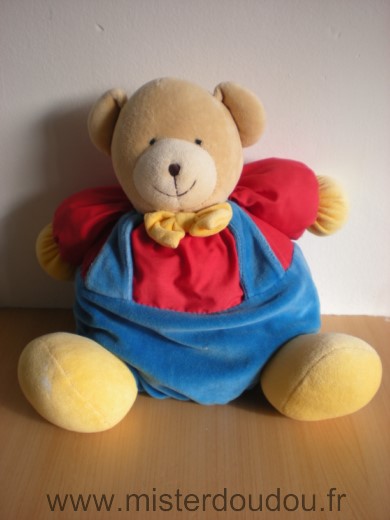 Nicotoy Ours Rouge bleu noeud jaune - Très bon état