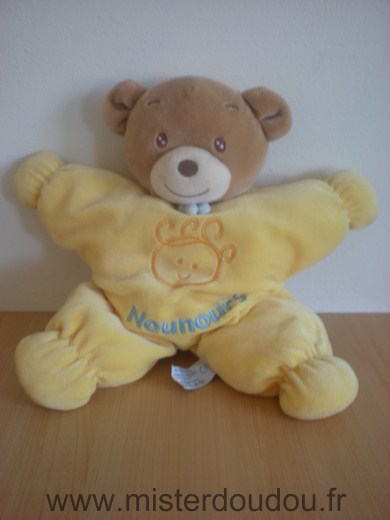 Nounours Ours Jaune avec une tete brodee - Très bon état