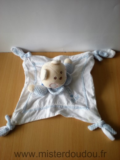 Nounours Ours Tissus blanc bleu bebe - Très bon état
