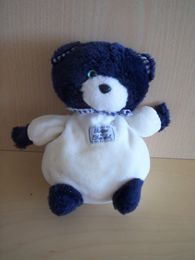 Tartine et chocolat Ours Velours blanc peluche bleu marine - Mauvais état