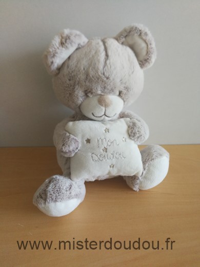 Tex Ours Beige coussin blanc etoiles mon doudou - Très bon état
