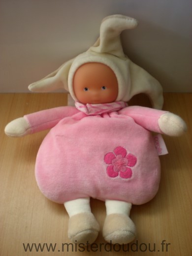 Corolle Poupée Lutin rose blanc beige fleur - Très bon état