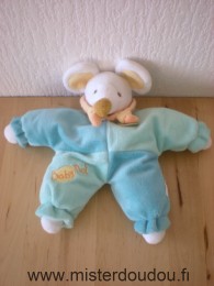 Baby nat Souris Bleu vert blanc col rose interieur des oreilles jaune - Très bon état