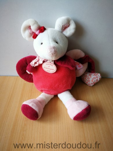 Doudou et compagnie Souris Clementine rose blanc cleur - Très bon état
