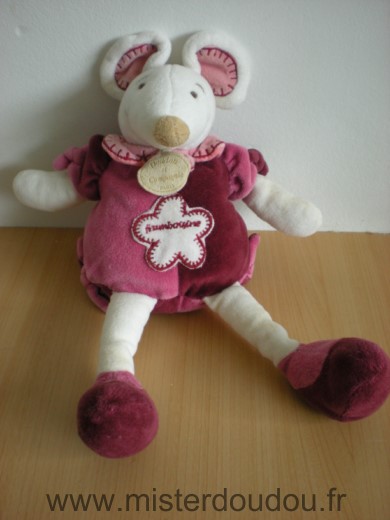 Doudou et compagnie Souris Framboisine rose bordeau blanc - Très bon état
