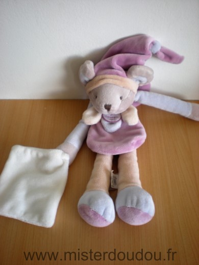 Doudou et compagnie Souris Pantin cape rose bonnet rose mouchoir blanc - Très bon état