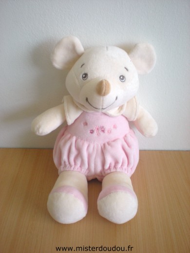 Nounours Souris Blanc rose - Très bon état