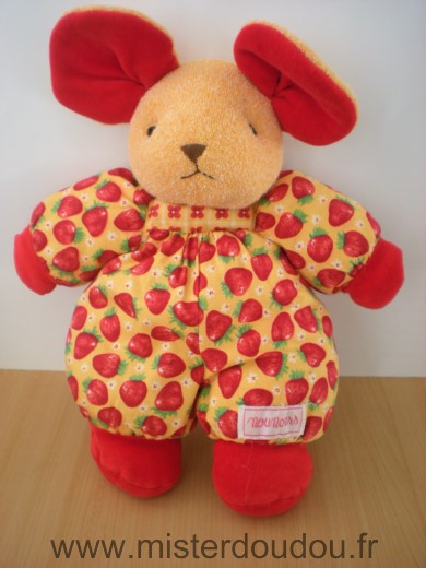 Nounours Souris Orange rouge motifs fraise - Très bon état