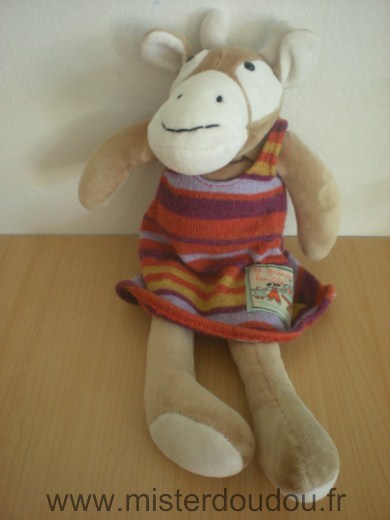 Moulin roty Vache Marron robe rayee tricot orange mauve jaune - Très bon état